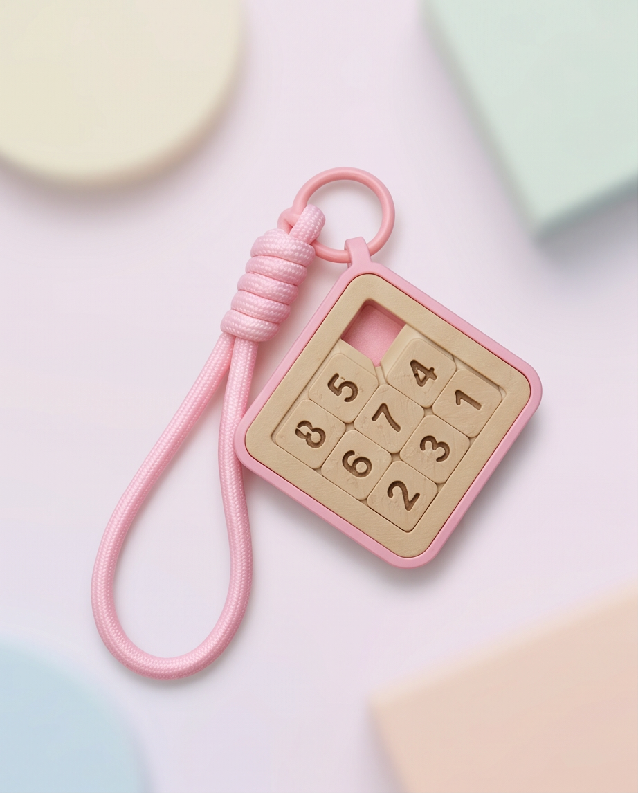 Sliding number puzzle keychain
