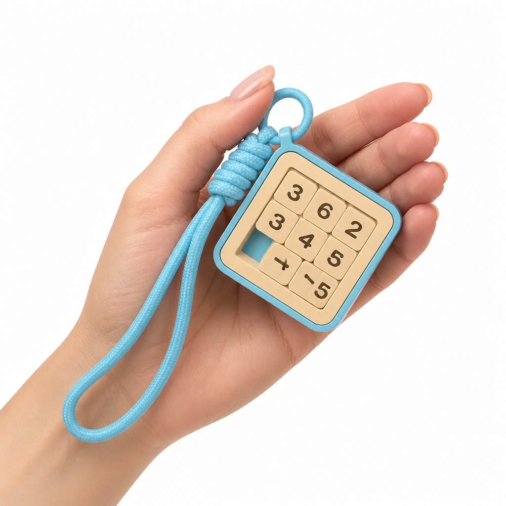 Sliding number puzzle keychain